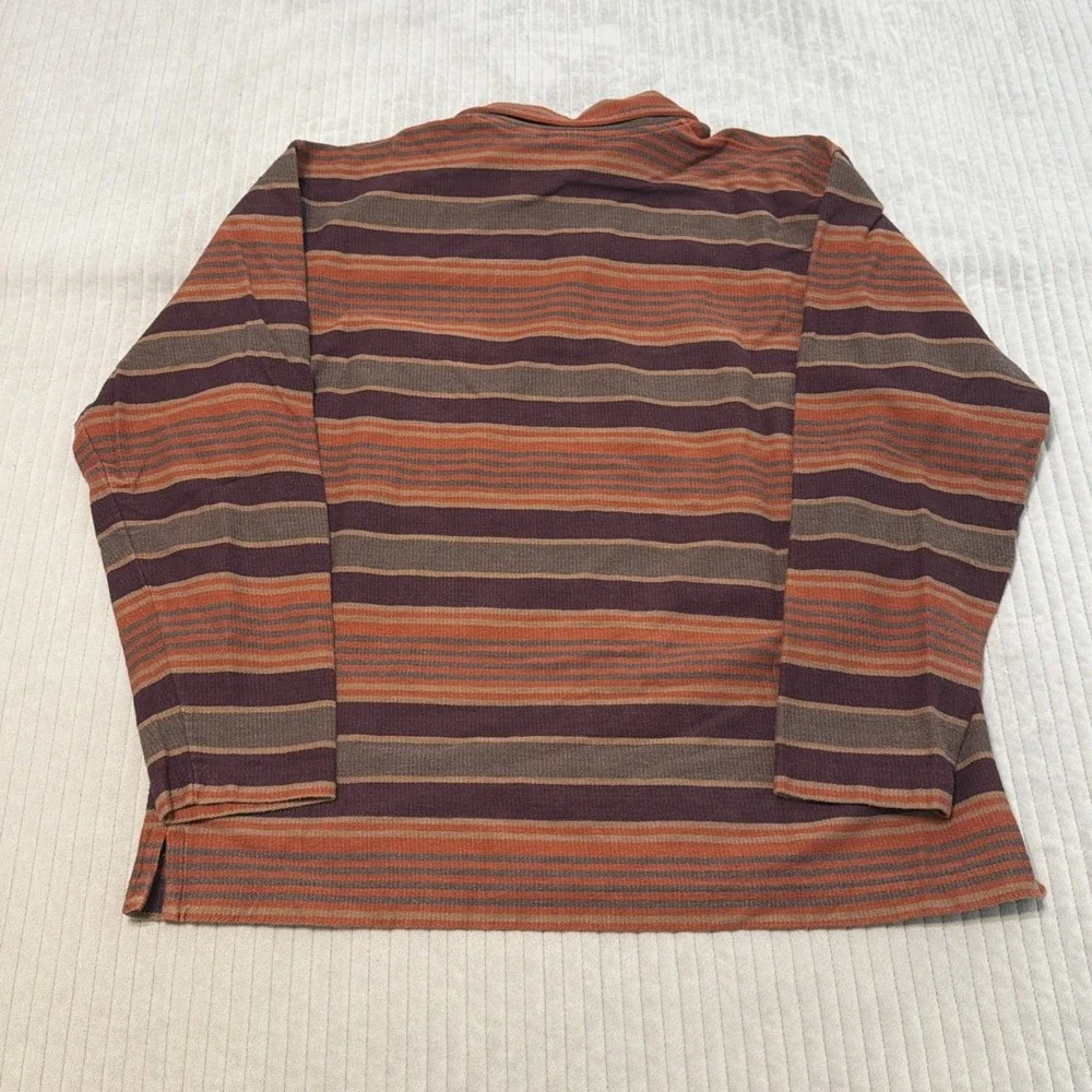 L.L. Bean Rugby Shirt Mens Large Orange  Red Stripe Long Sleeve Cotton Classic